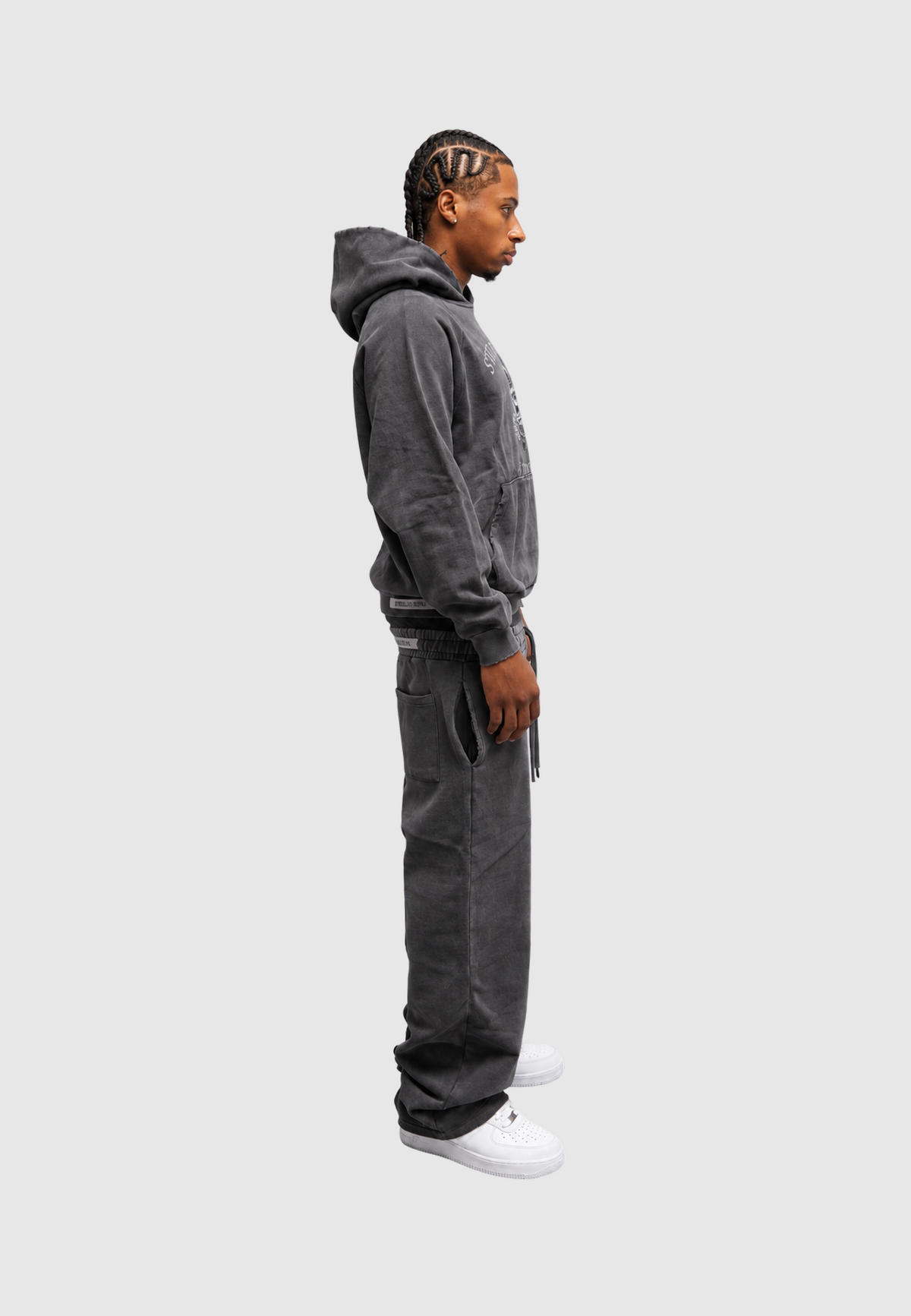 Washed grey tracksuit - model side