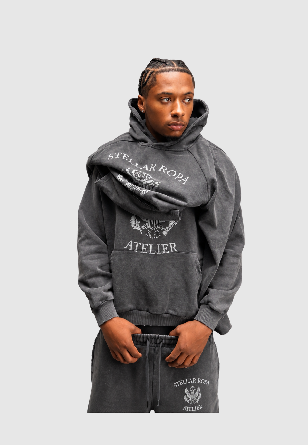 Washed grey hoodie - model main